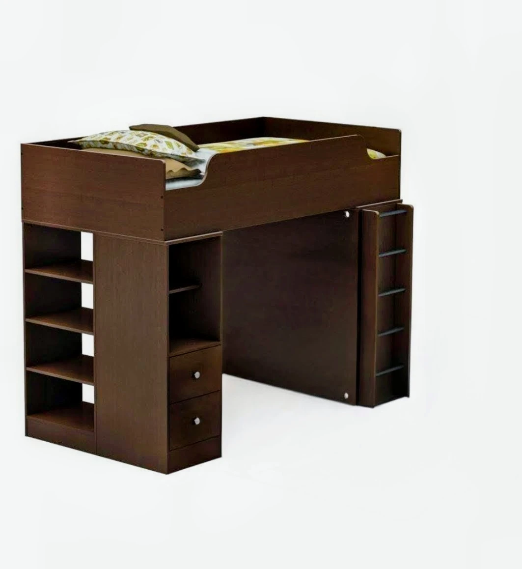 Twin Loft Bed with Desk and Shelves