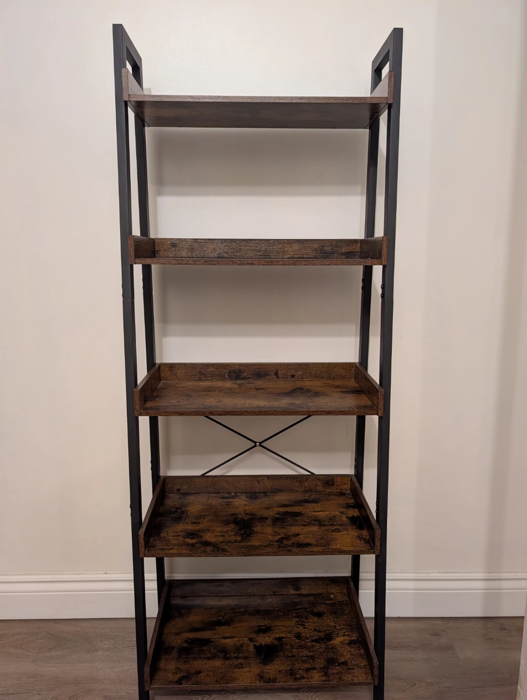 5-Tier Bookshelf, Rustic Brown Ladder Shelf - photo 2