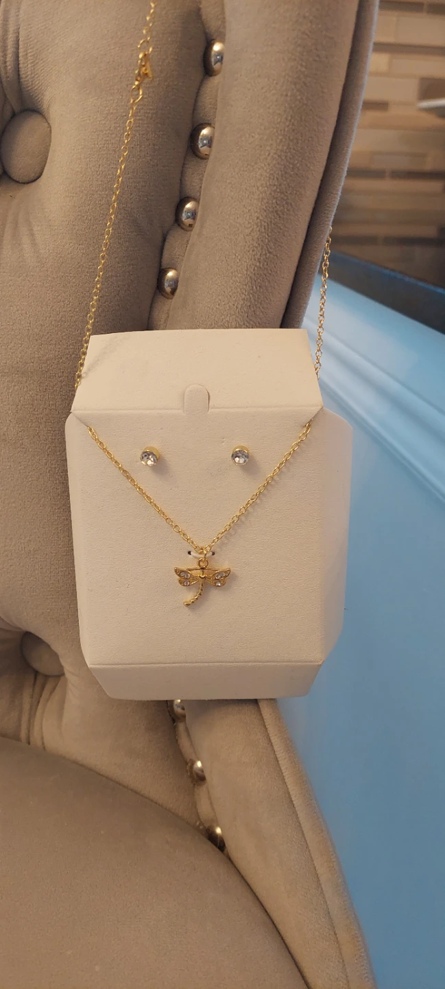 Dragonfly Necklace & Earring Set - Gold Tone - photo 2