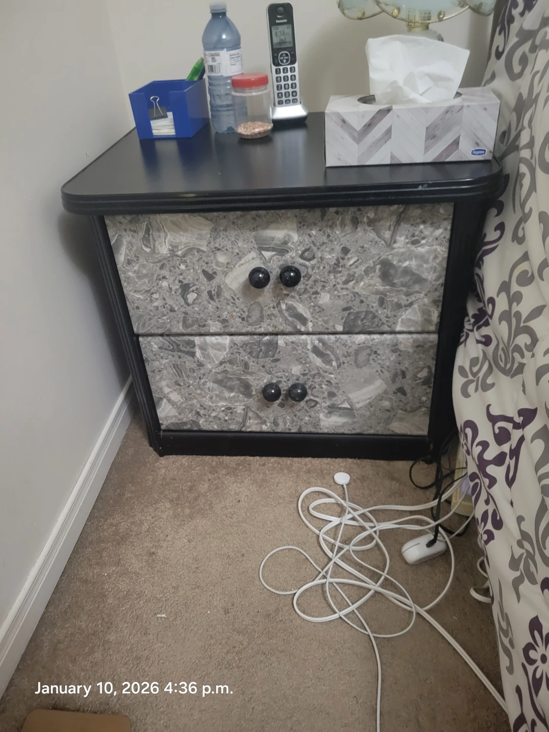 2 Marble Look Nightstand with 2 Drawers
