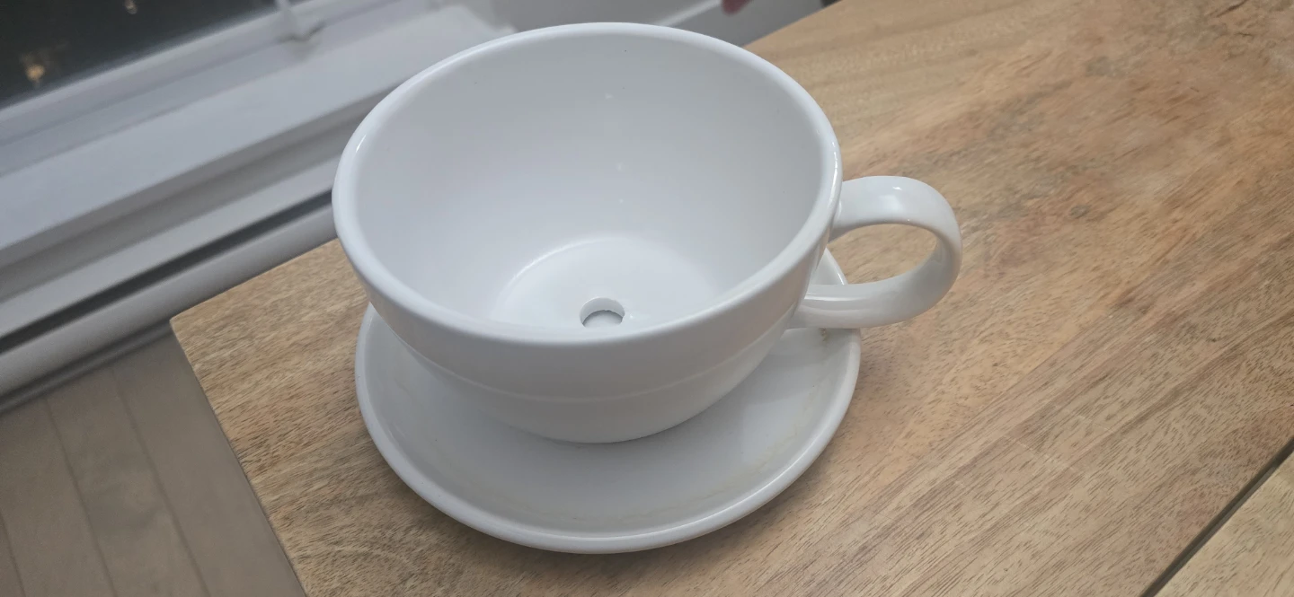 White Ceramic Cup Planter with Saucer