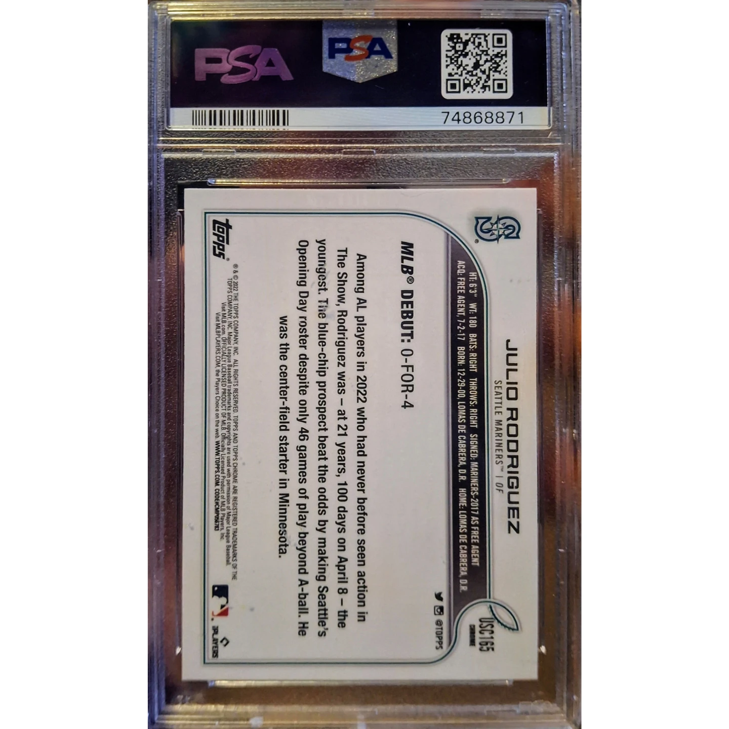 2022 Topps Chrome Julio Rodriguez Rookie #USC165 PSA MINT 10 - photo 2