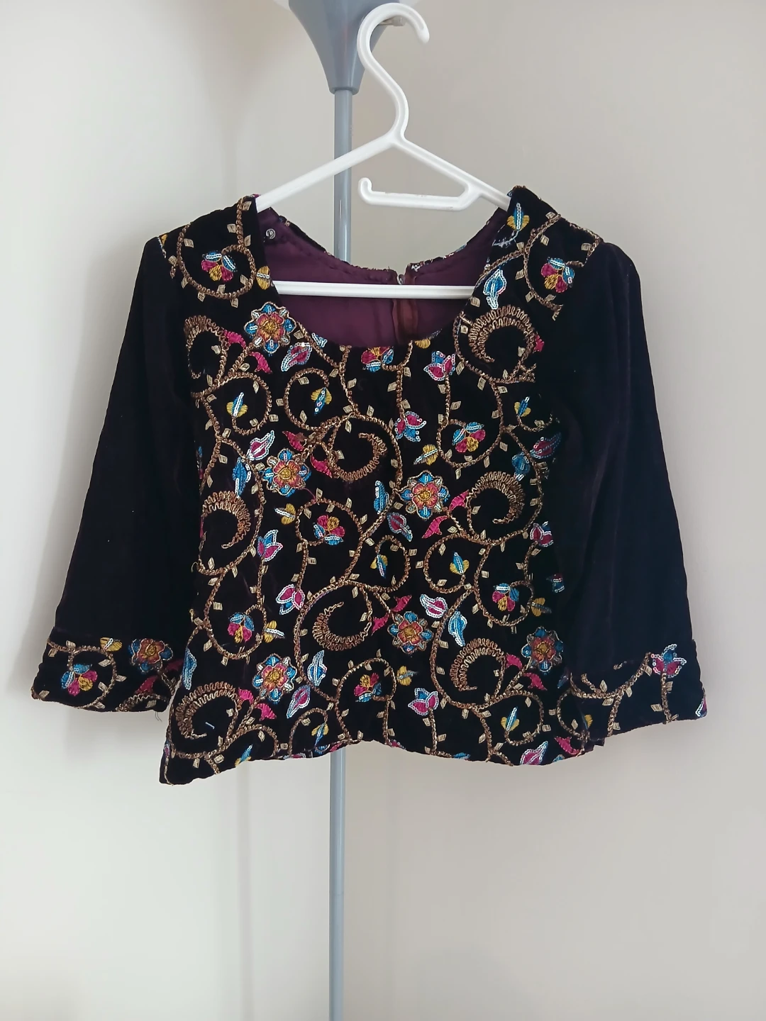 Floral Embroidered Velvet Top & Skirt Set