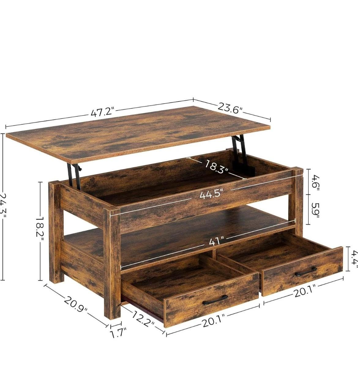 Lift Top Coffee Table w/ Hidden Storage & Drawers - photo 2