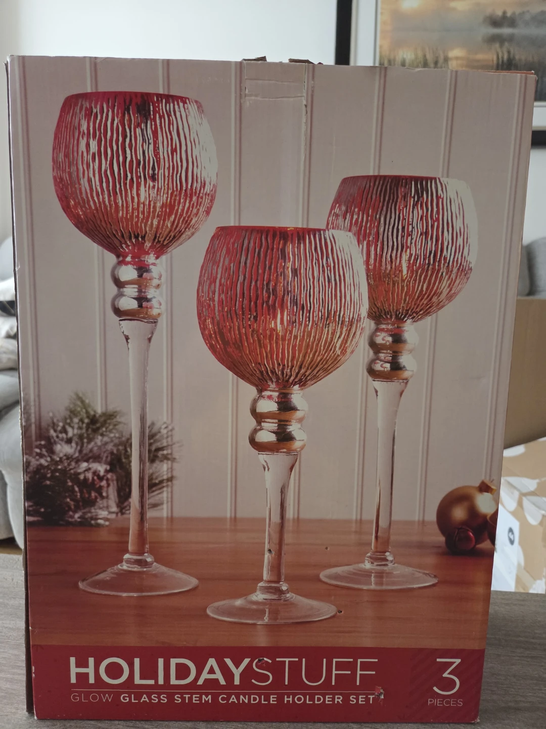 New Holiday Stuff Glow Glass Candle Holder Set (3pcs)