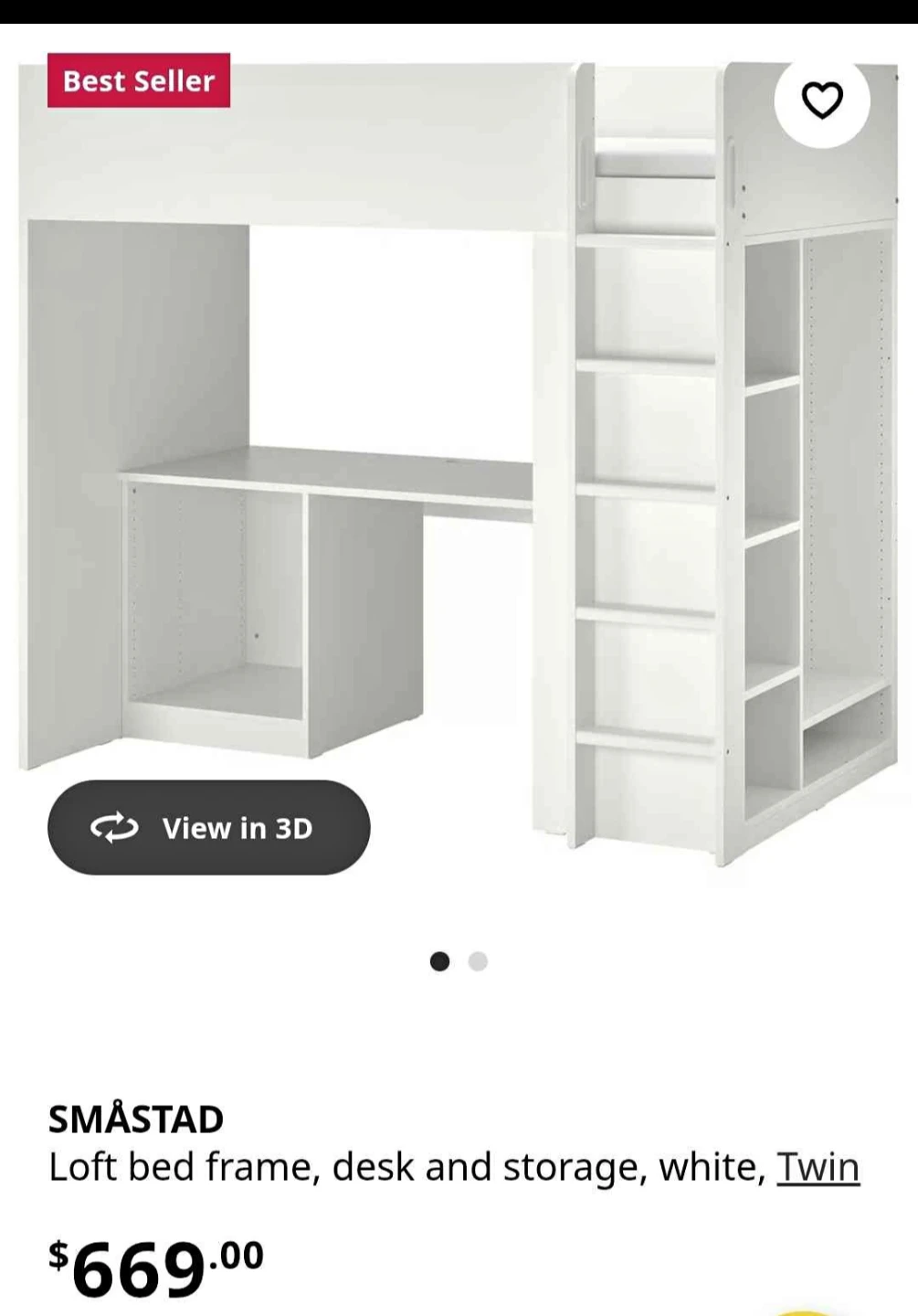 IKEA Loft Bed Frame with Desk & Storage - Twin