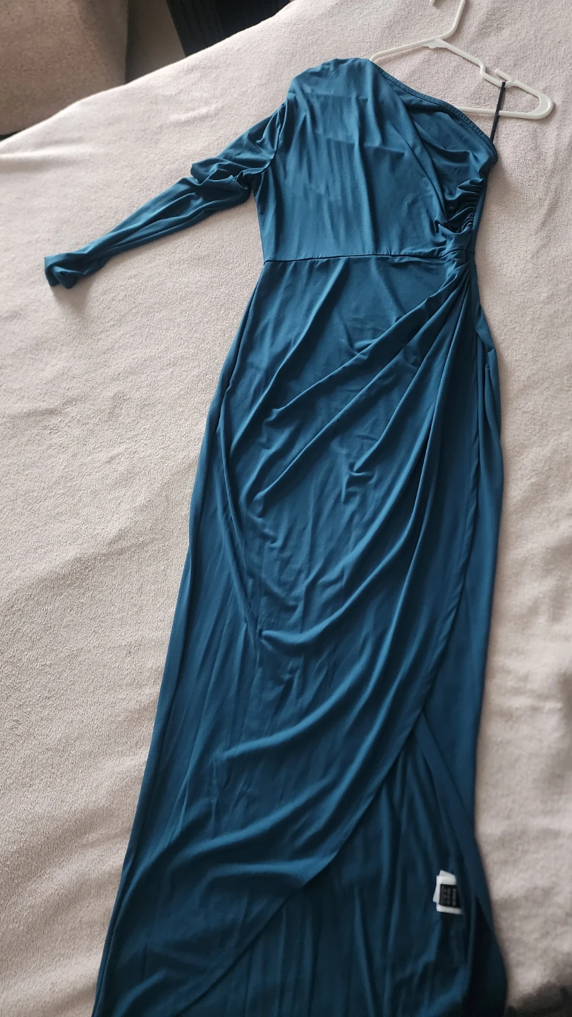 SHEIN One Shoulder Ruched Maxi Dress Teal Blue Size M