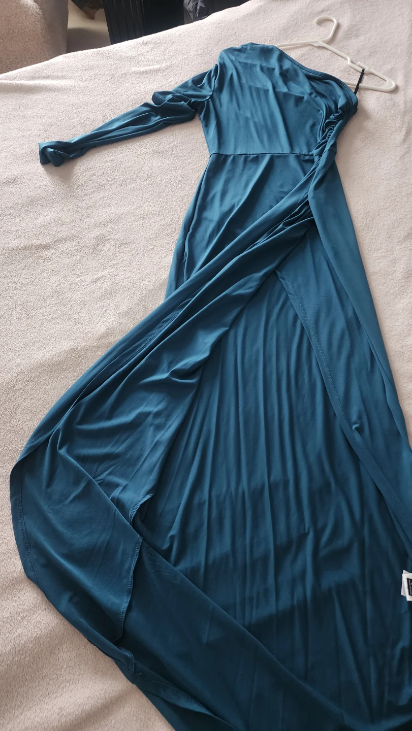 SHEIN One Shoulder Ruched Maxi Dress Teal Blue Size M - photo 2
