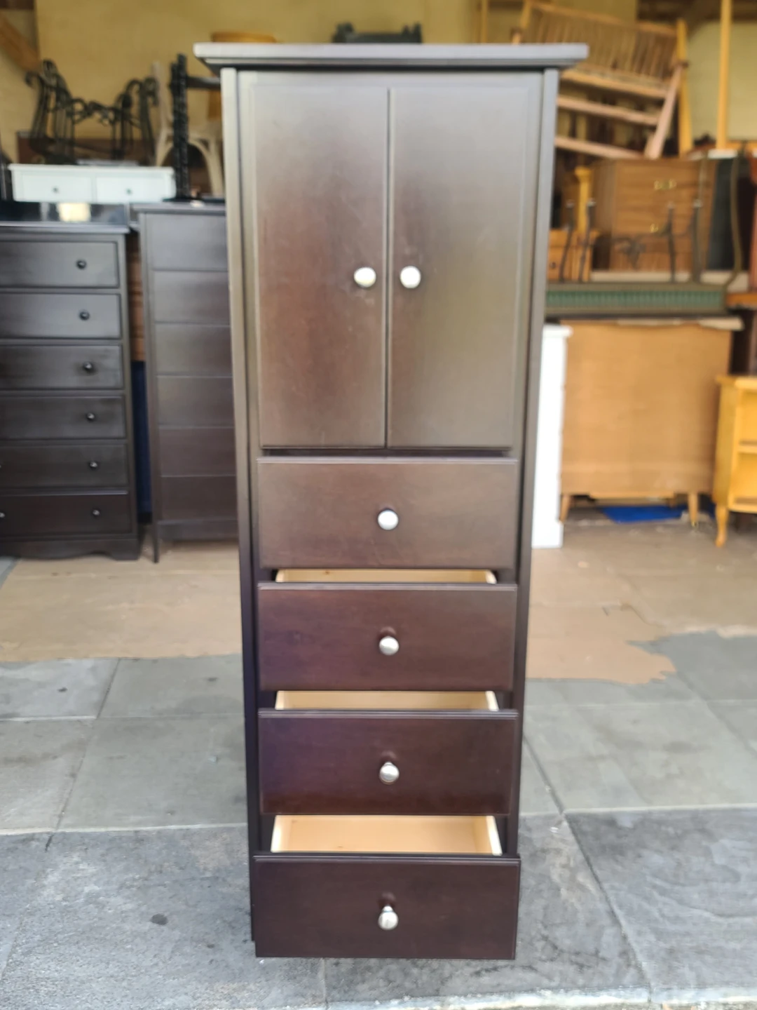 Dark Brown Tall Dresser with Cabinet Doors - photo 3