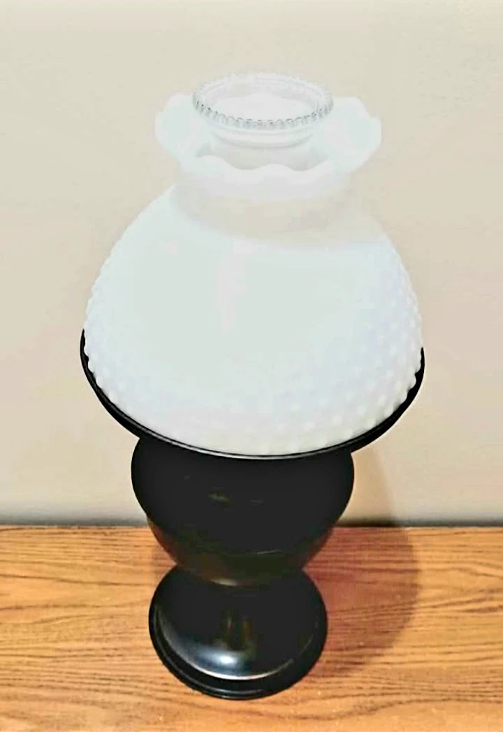 Unique Antique Tall Hobnail Milk Glass  Oil Lamp - photo 2