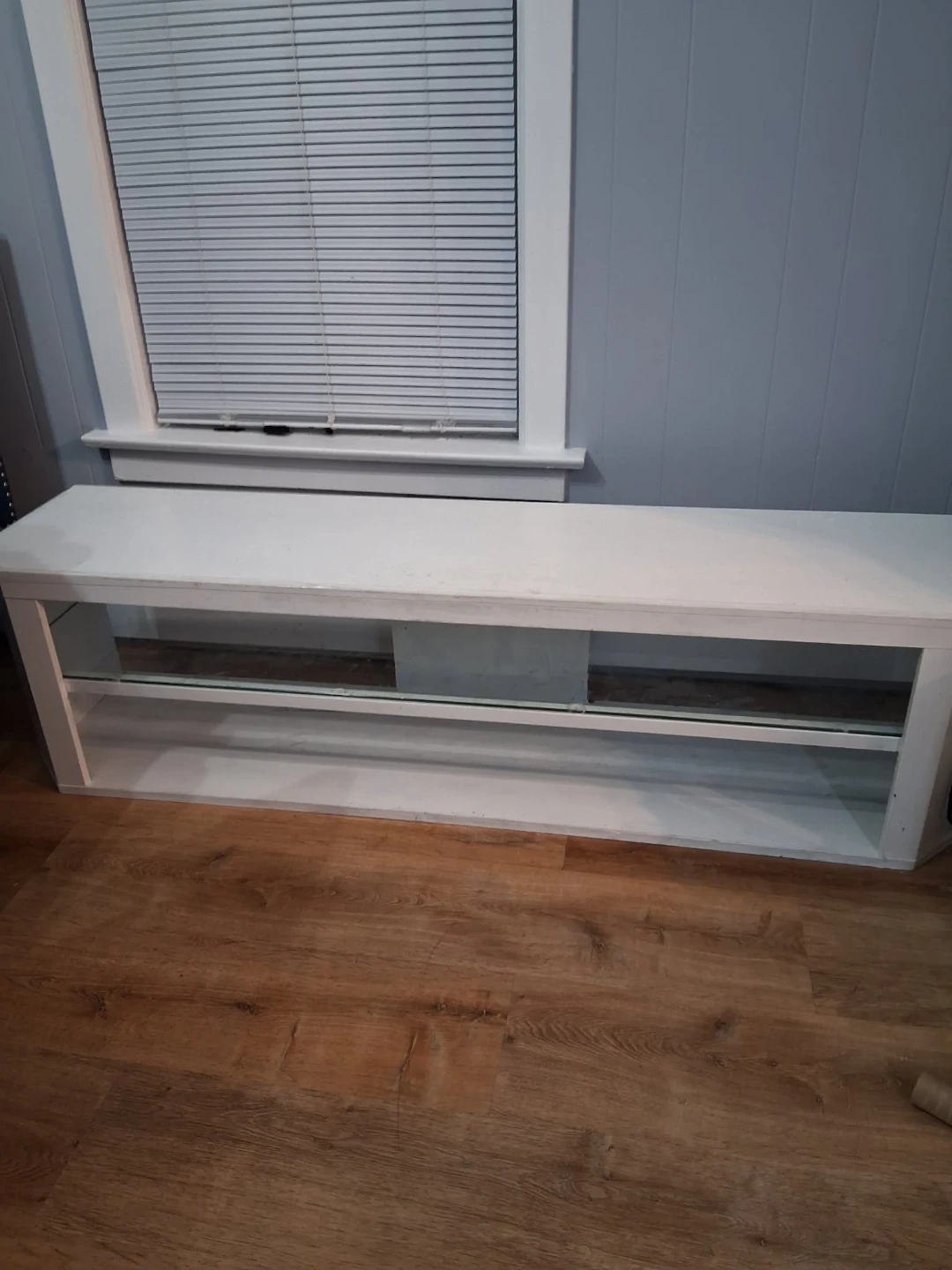 White Media Console with Glass Shelves