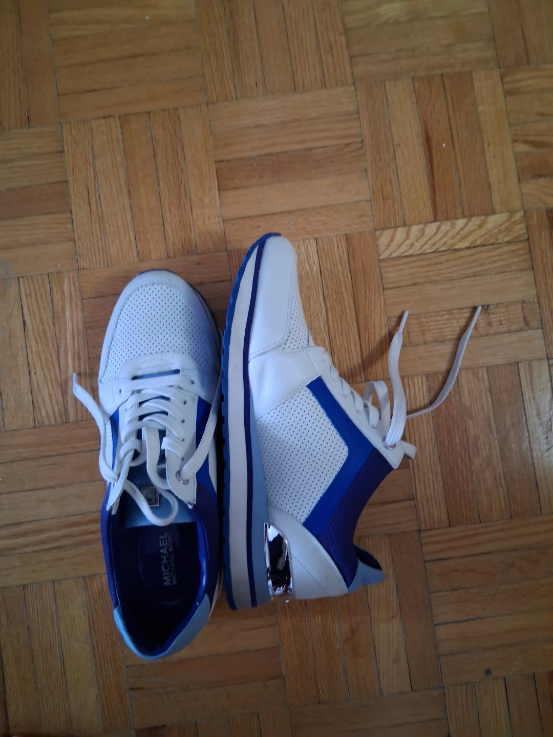Michael Kors White & Blue Leather Sneakers