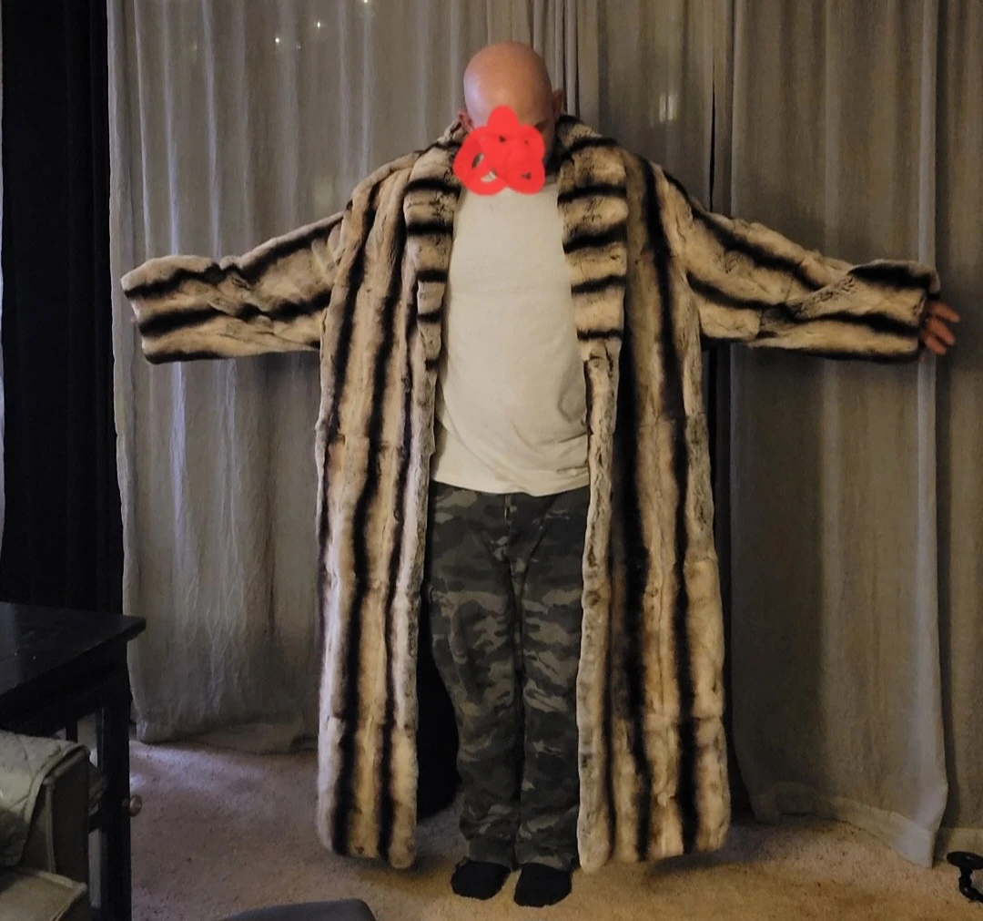 Men's full length chinchilla fur coat. Size xxl