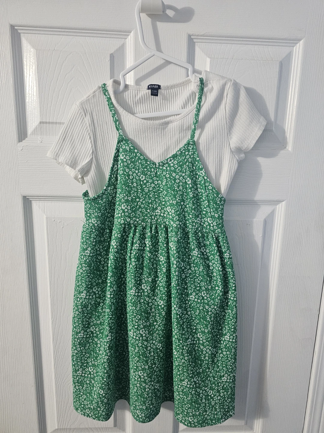 Kiabi Girls Green Floral Dress with White T-Shirt