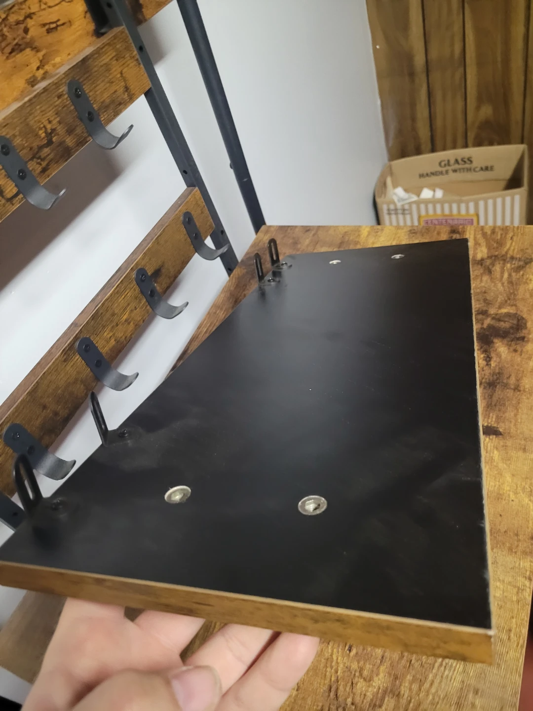 Rustic Wood and Metal Entryway Coat Rack Shelf - photo 2