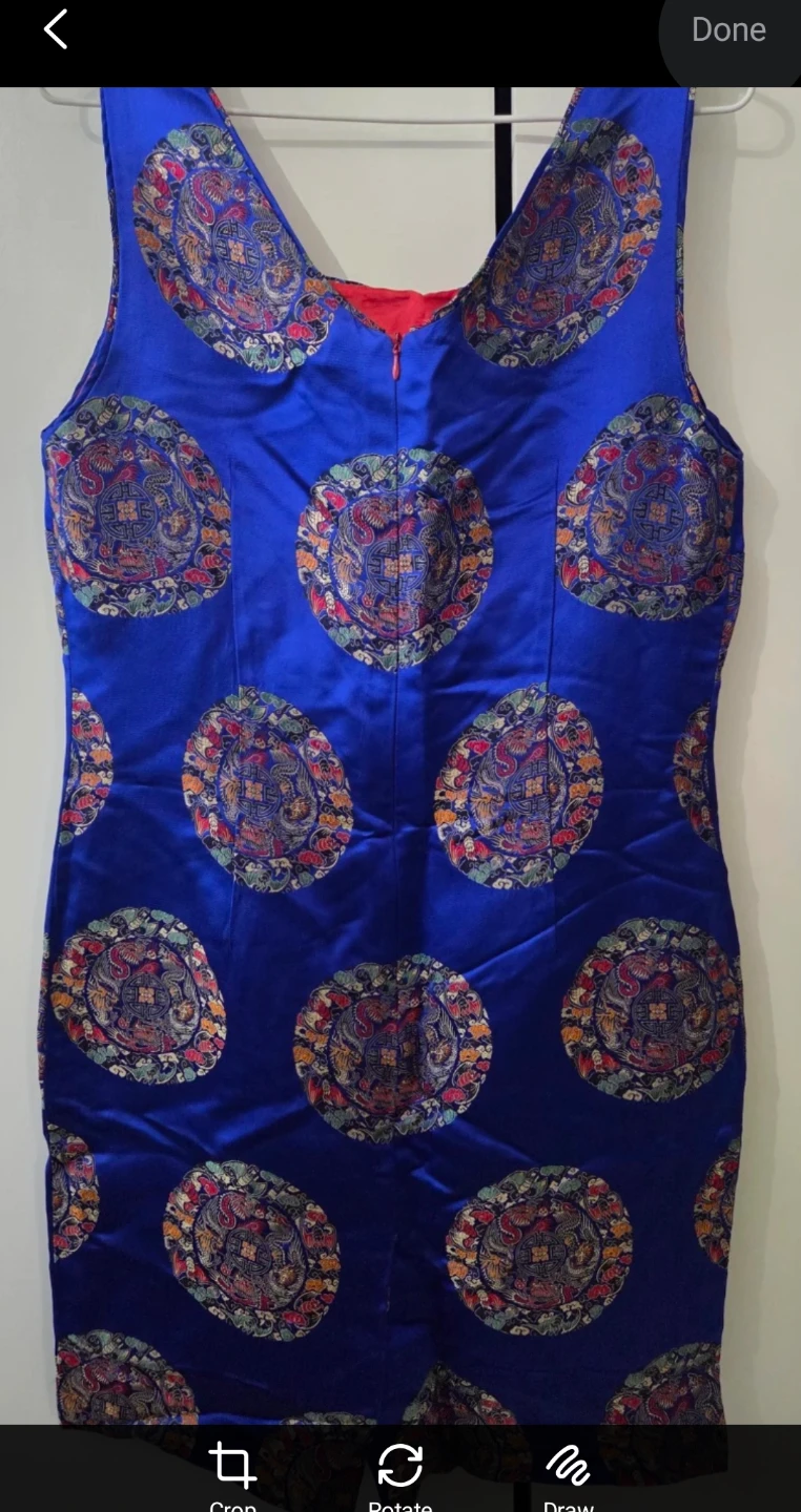 Blue Brocade Dress with Circular Pattern - photo 2