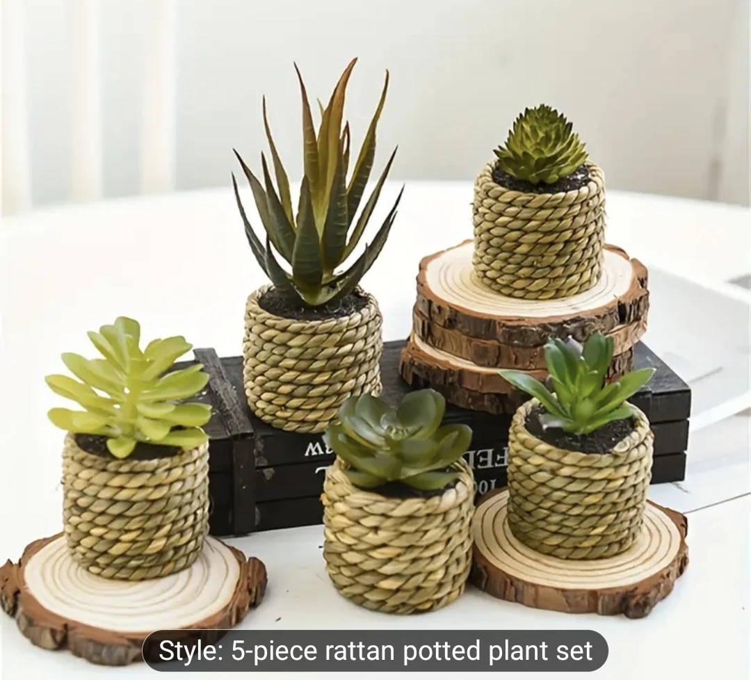 5-Piece Artificial Rattan Potted Plant Set🥕 - photo 2