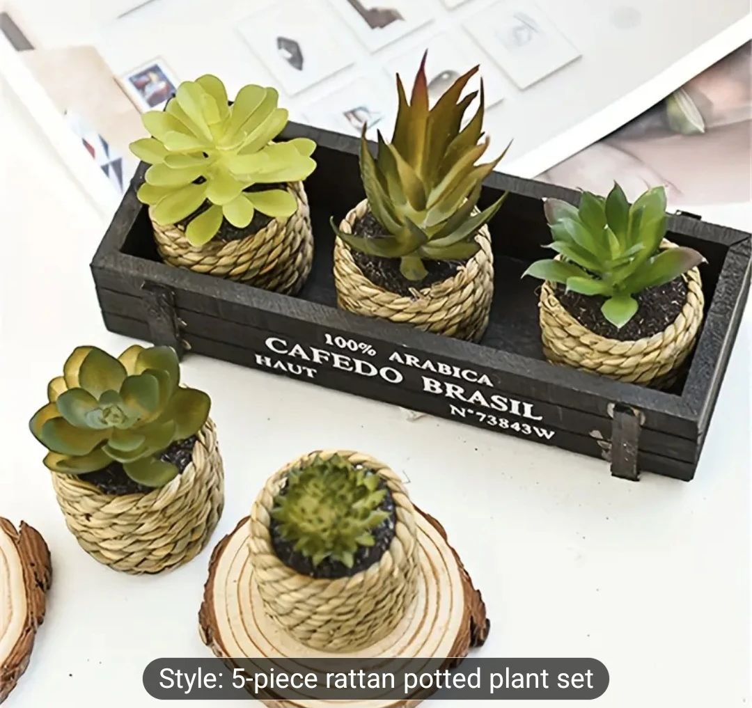 5-Piece Artificial Rattan Potted Plant Set🥕 - photo 3