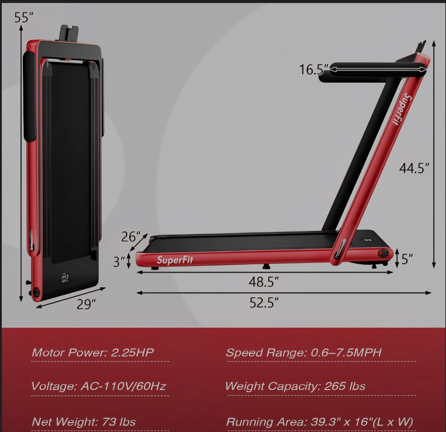 Folding Treadmill - Red