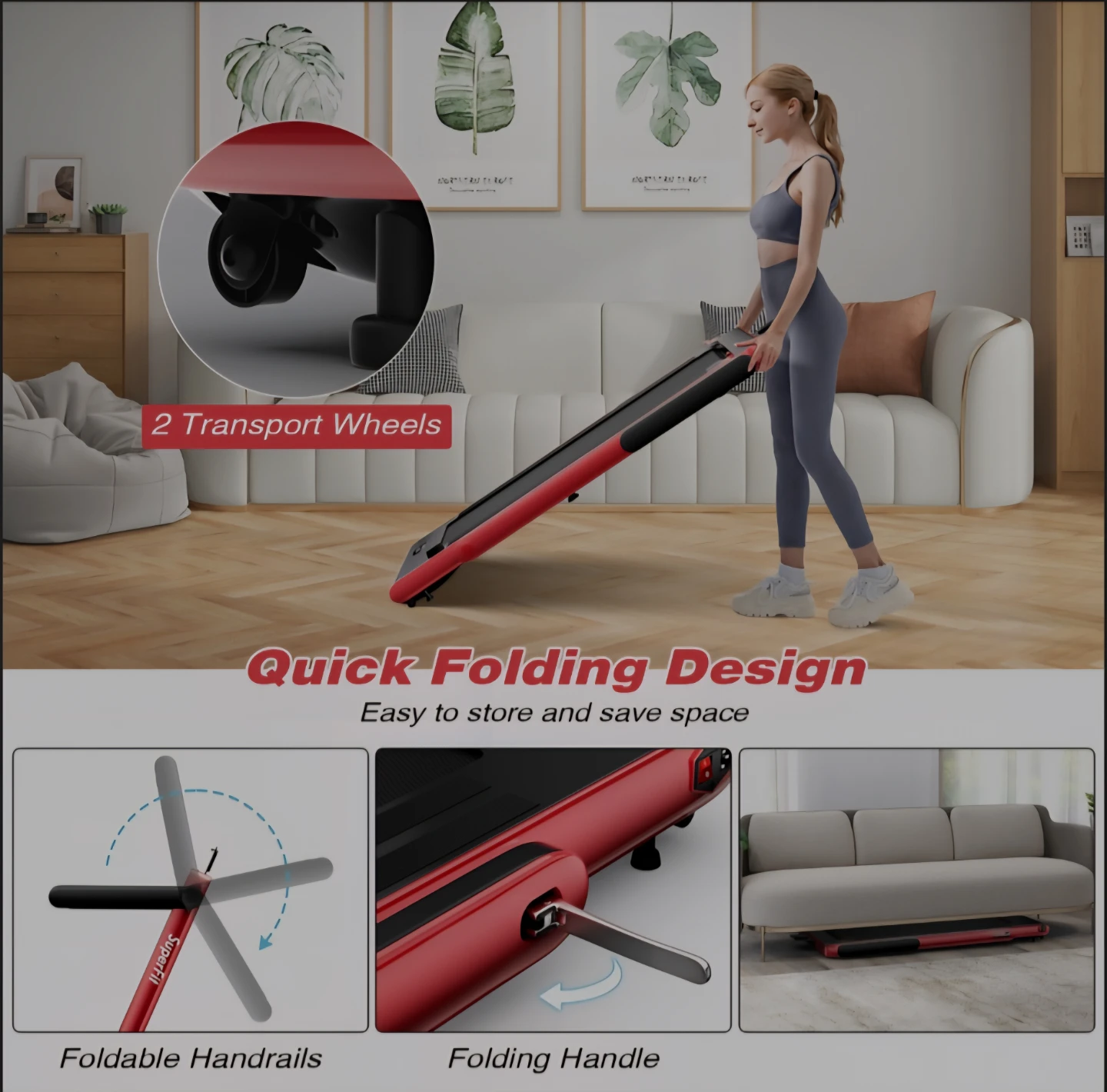 Folding Treadmill - Red - photo 3