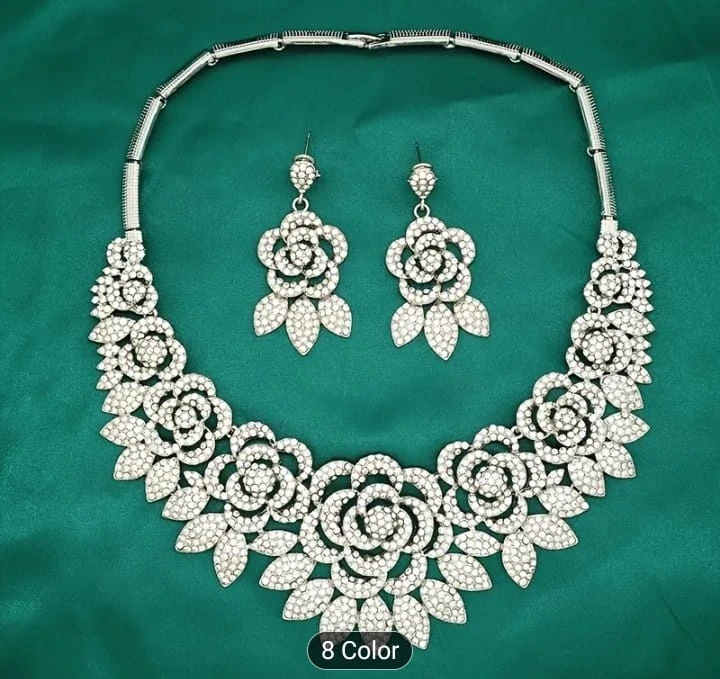 Silver Floral Jewelry Set (Necklace, Ring, Earrings, Bracelet) - photo 2