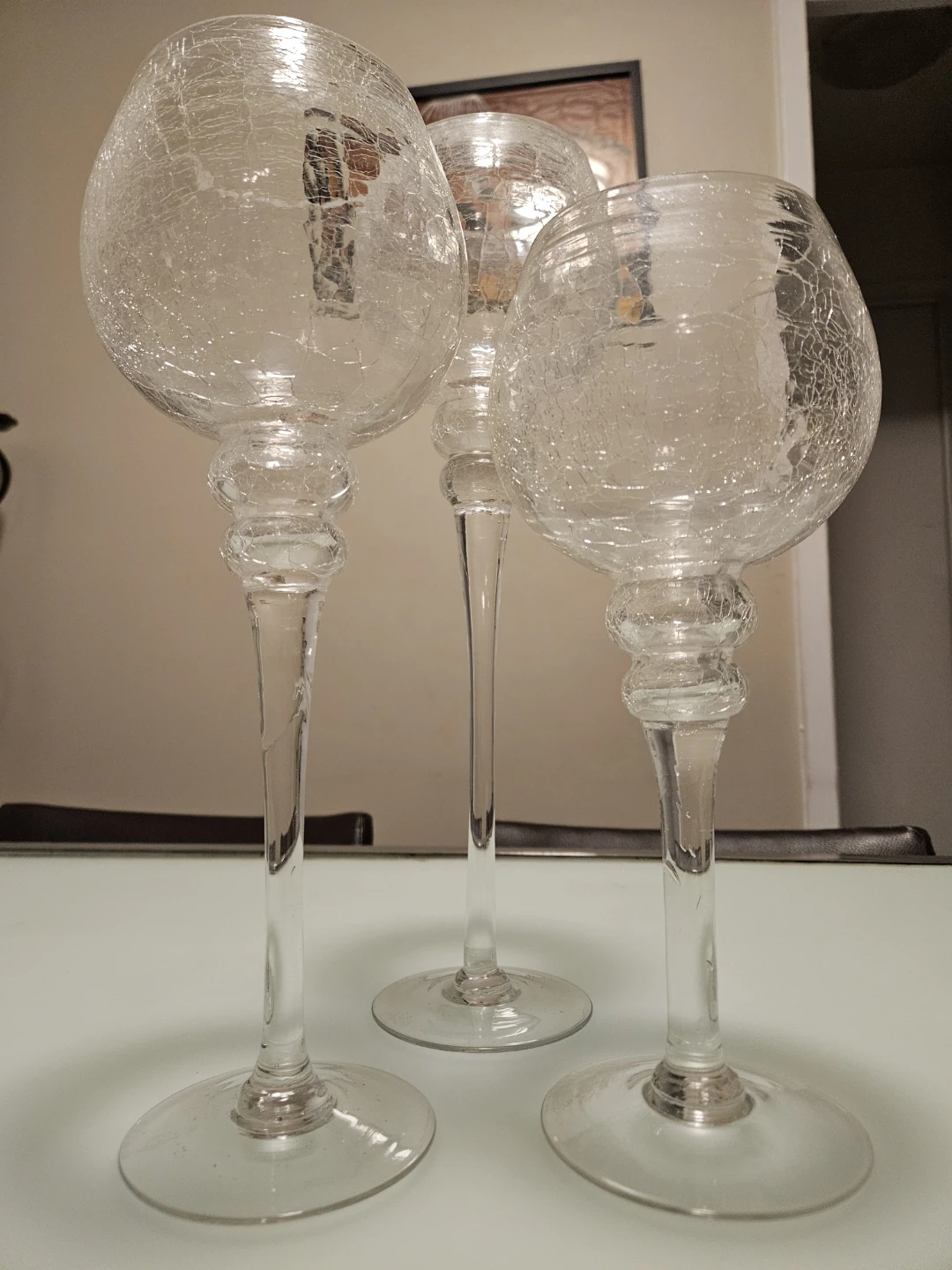 Crackled Glass Goblet Candle Holders (Set of 3)- MOVING SALE! - photo 3