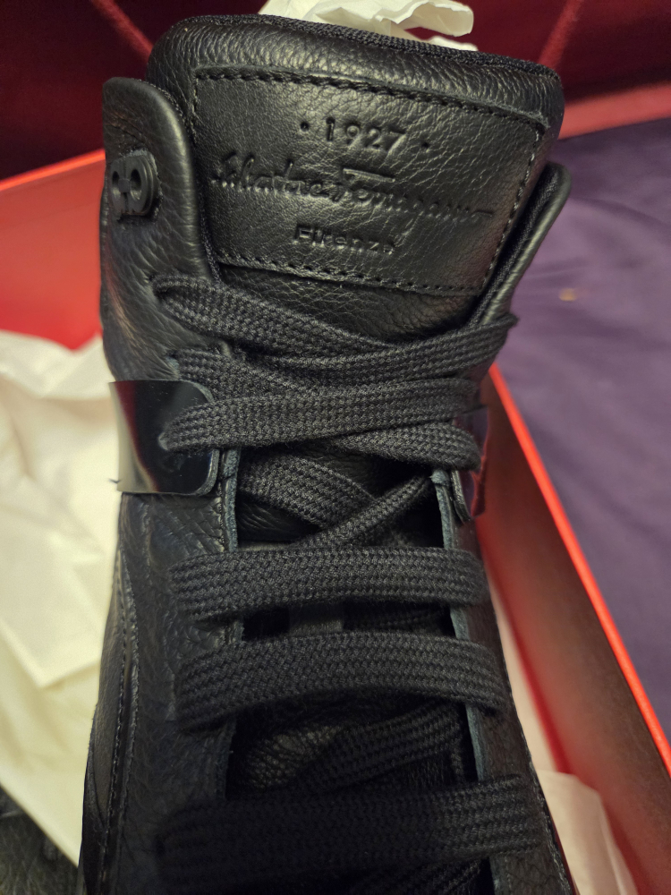 Salvatore Ferragamo Black Leather High-Top Sneakers - photo 4