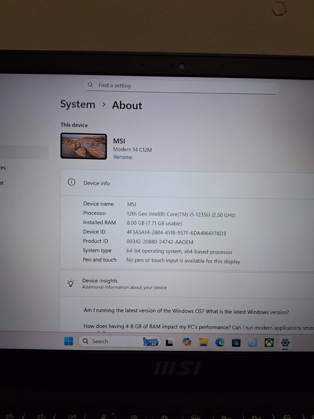 MSI Modern 14 C12M  i5 12th Generation 512 GB SSD  8 GB RAM - photo 3