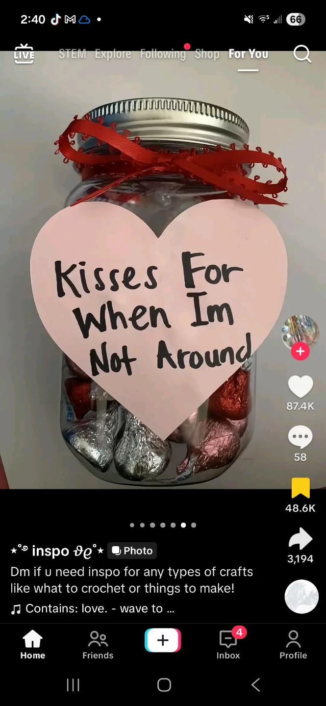 Mason Jar "Kisses For When Im Not Around" Gift