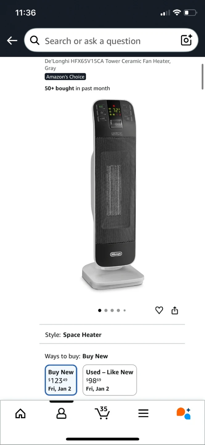 De'Longhi HFX65V15CA Tower Ceramic Fan Heater - photo 2