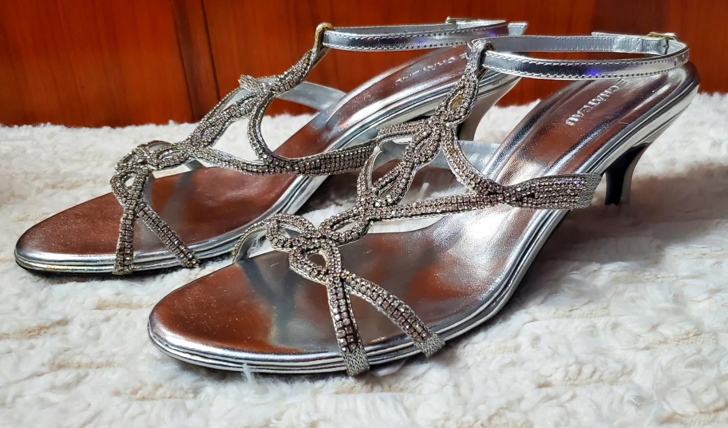 Le Château Silver Embellished Heeled Sandals