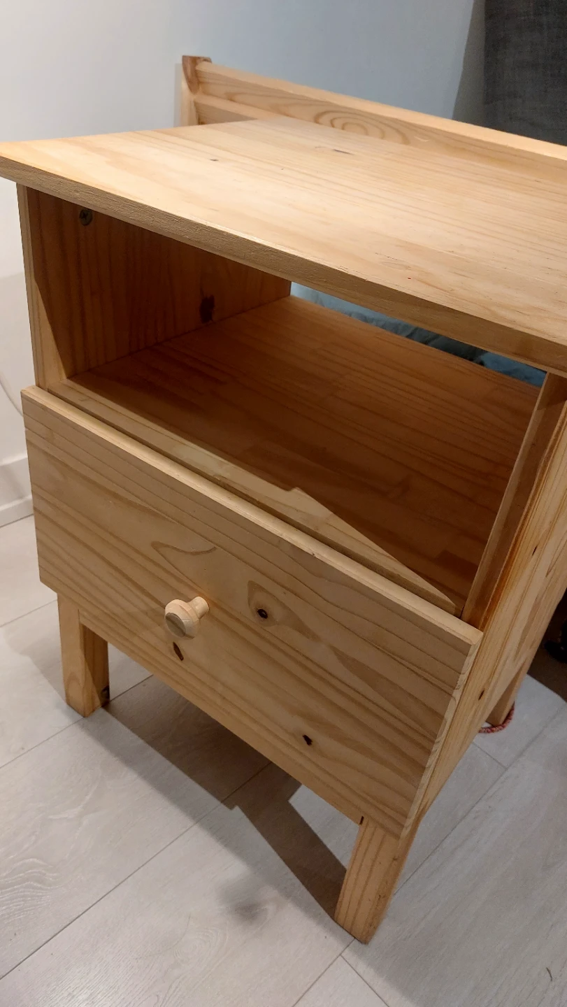Pine Wood Nightstand with Drawer