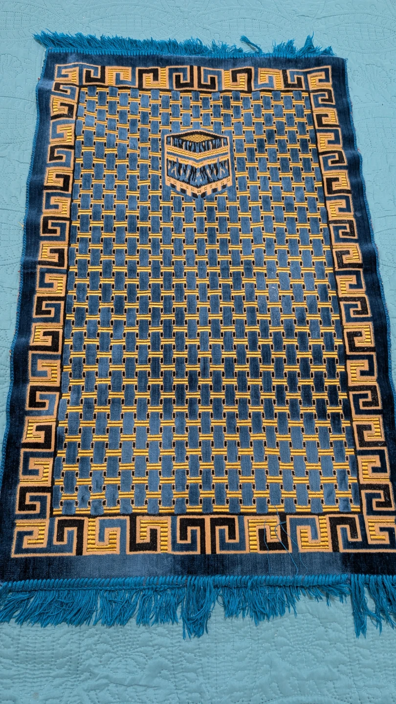 Vintage Turkish Prayer Rug - Blue & Gold, 25x37"