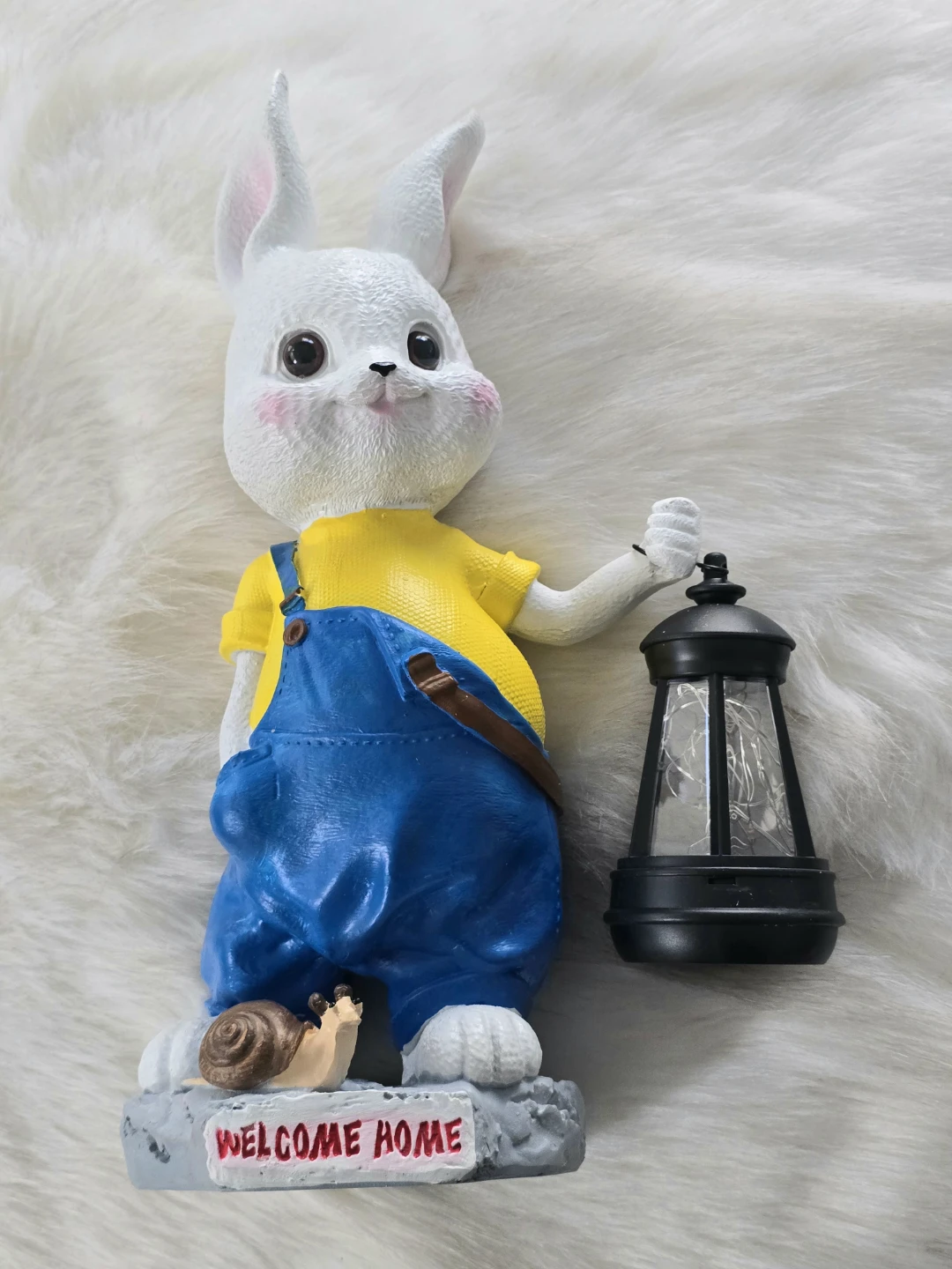 12" Rabbit Statue with Solar Lantern - Welcome Home D