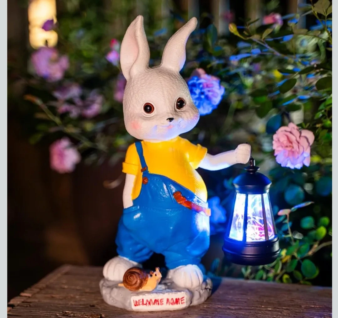 12" Rabbit Statue with Solar Lantern - Welcome Home D - photo 3
