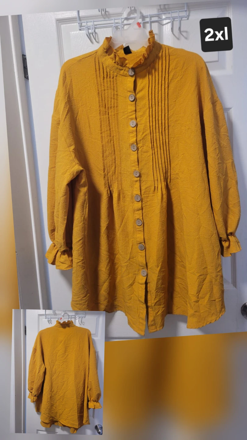 Mustard Yellow Ruffle Blouse - Size 2XL