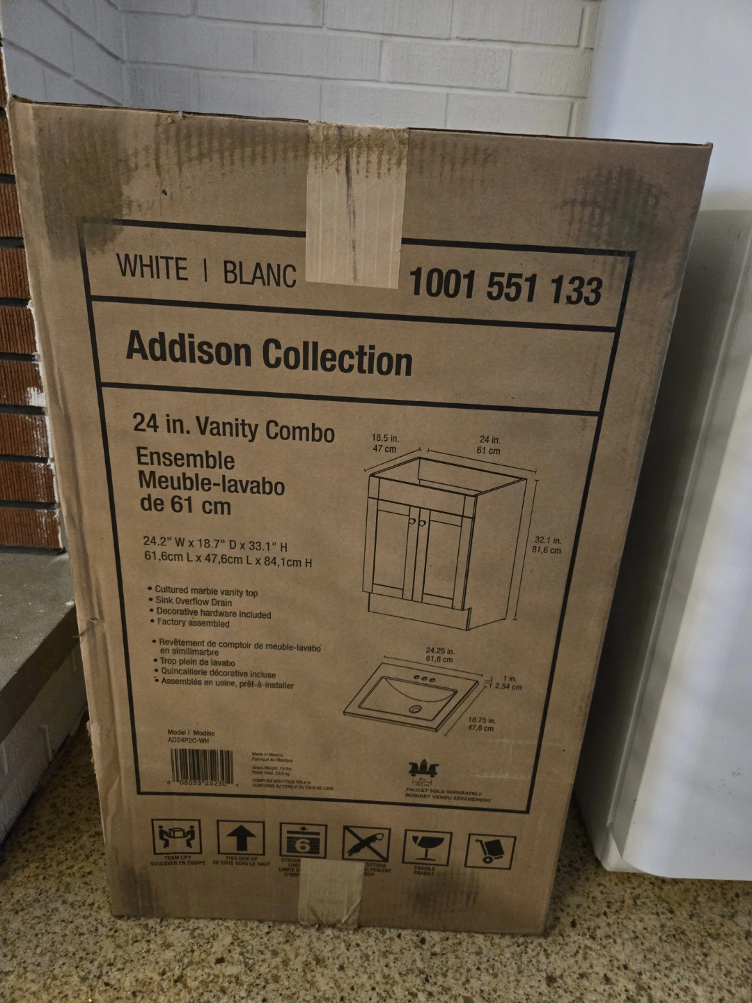 Brand New Addison Collection 24 in. Vanity Combo - White