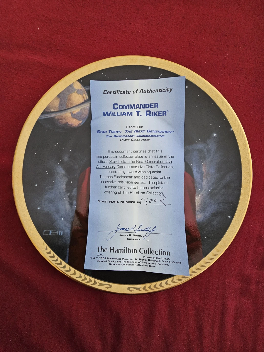 Star Trek Commander Riker Plate - Hamilton Collection - photo 5