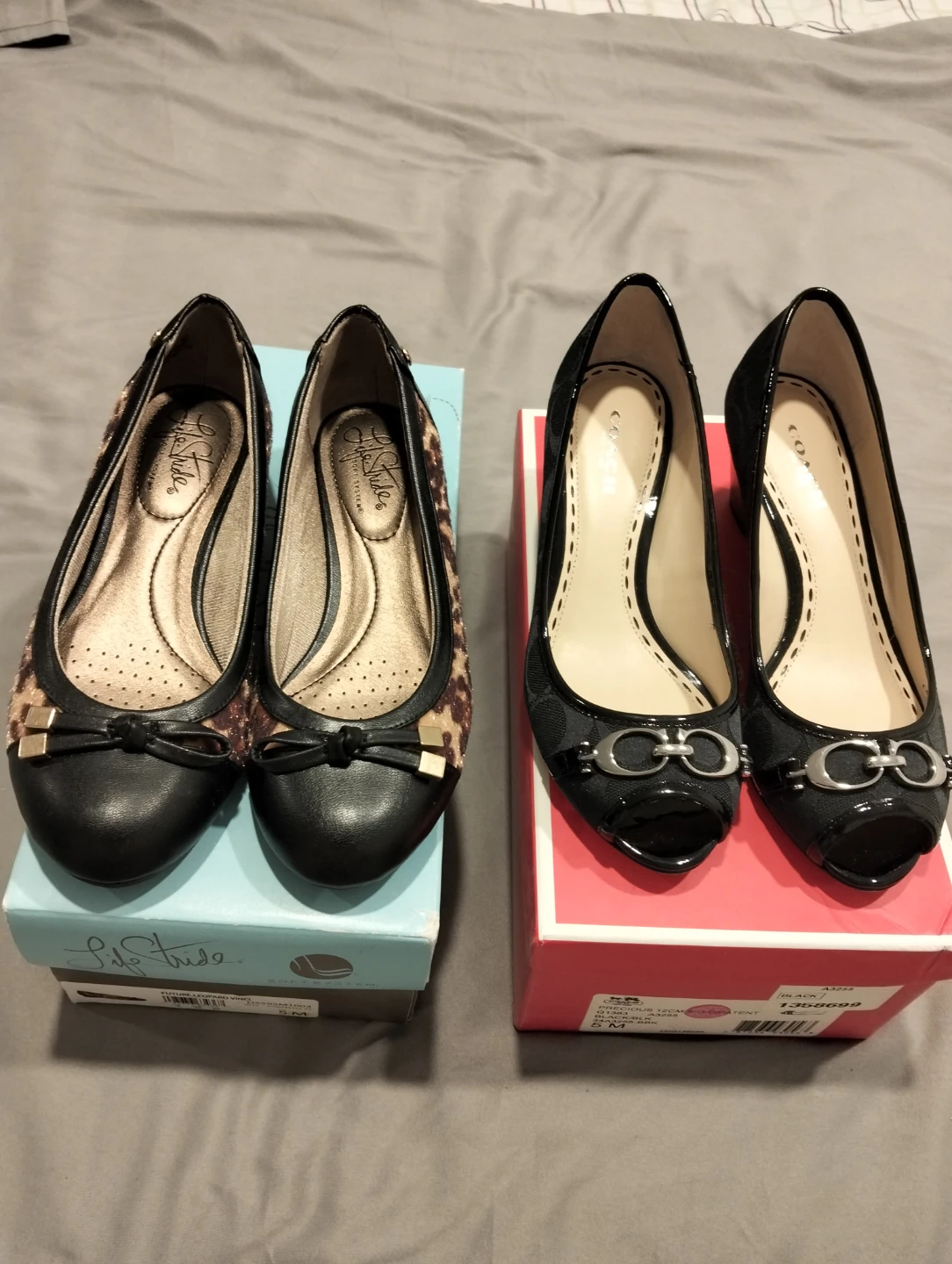 Coach Black Signature C/Patent Wedge Heels