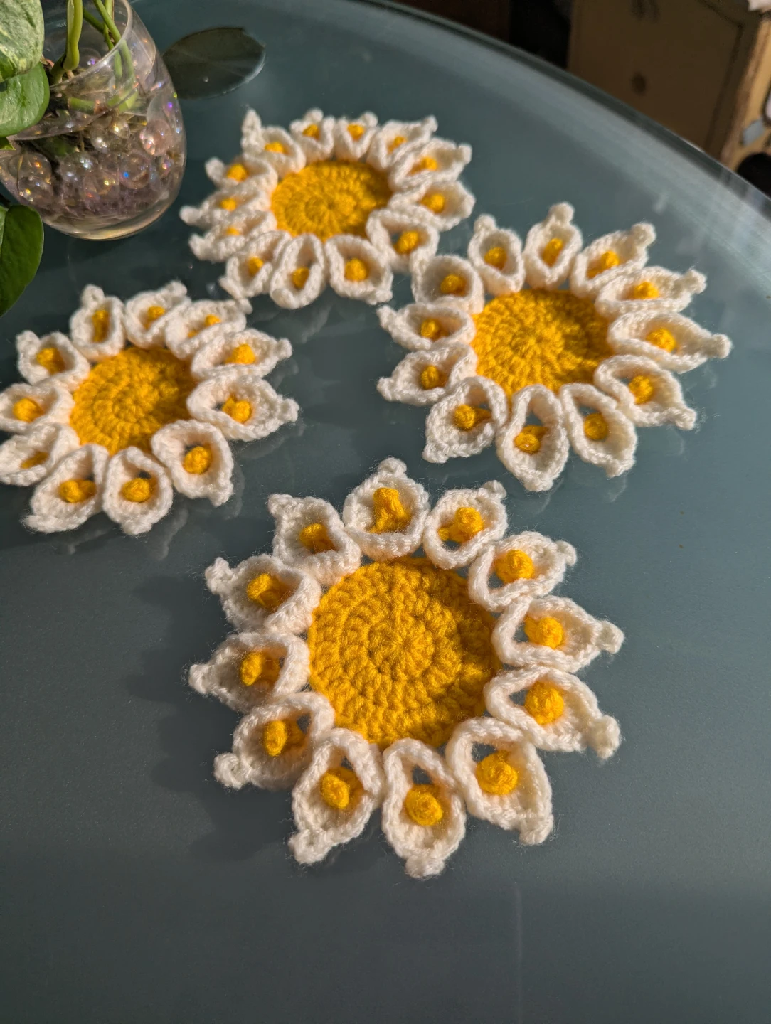 Handmade Crochet Daisy Coasters (Set of 4)