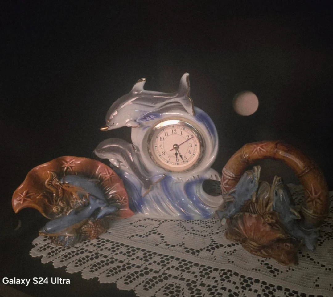 Dolphin Themed Clock and Dish Set