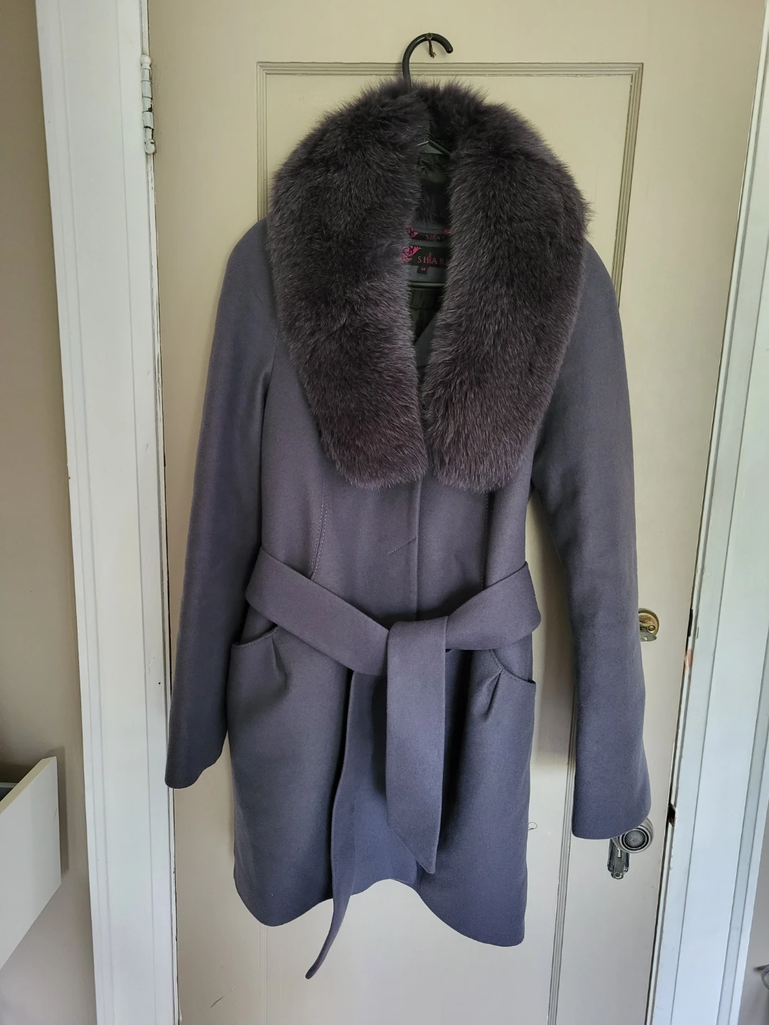 SHARM Collection Grey Winter Coat w/ Fur Collar - Size 48