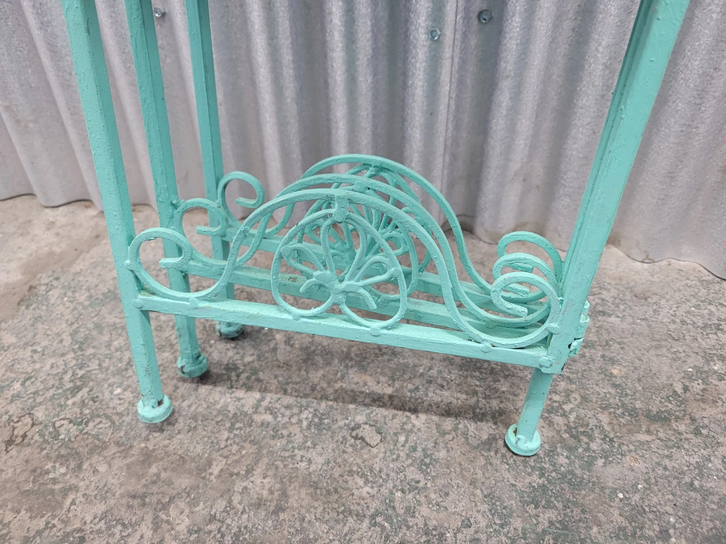 Turquoise Metal and Wood Tiered Plant Stand - photo 4