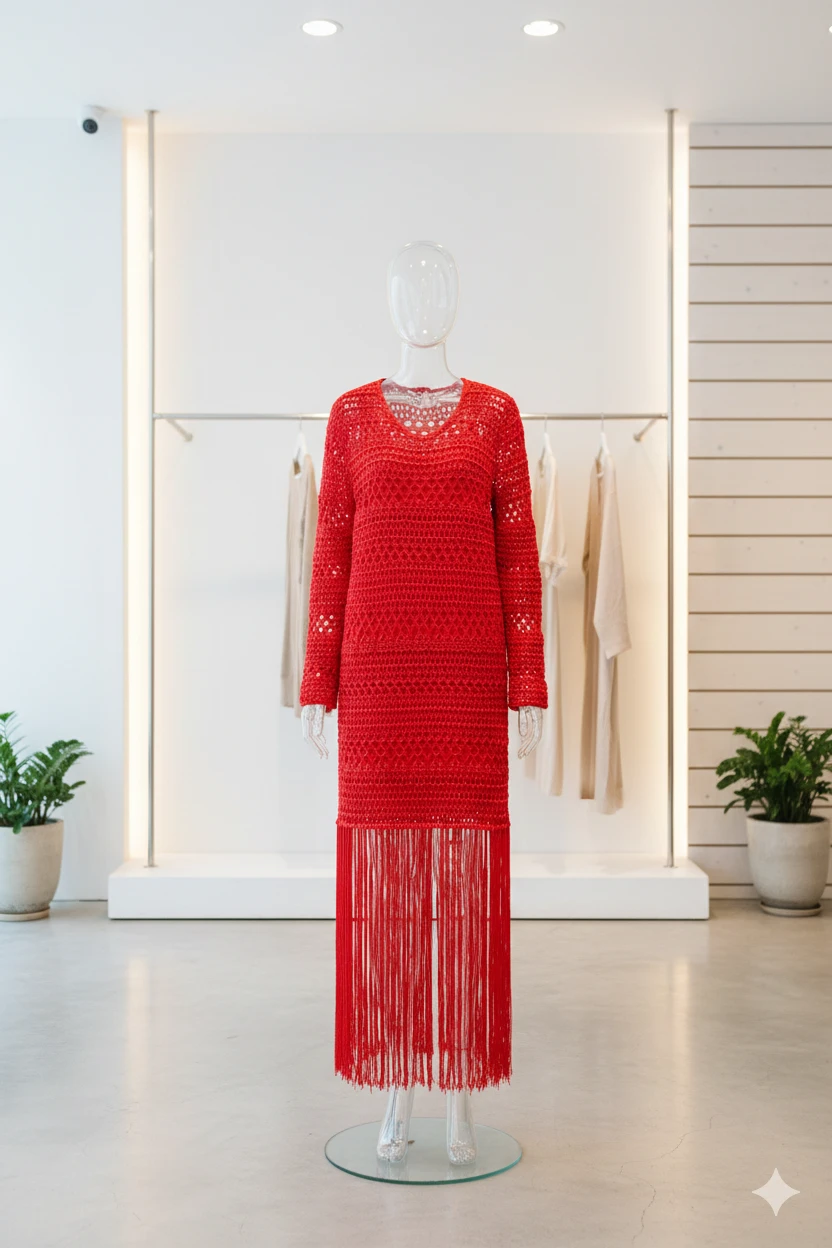 Zara Red Crochet Fringe Dress
