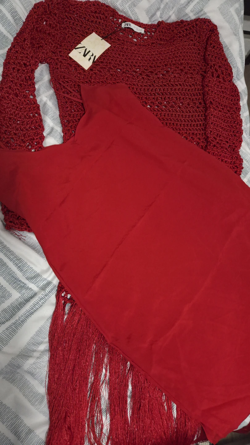 Zara Red Crochet Fringe Dress - photo 4