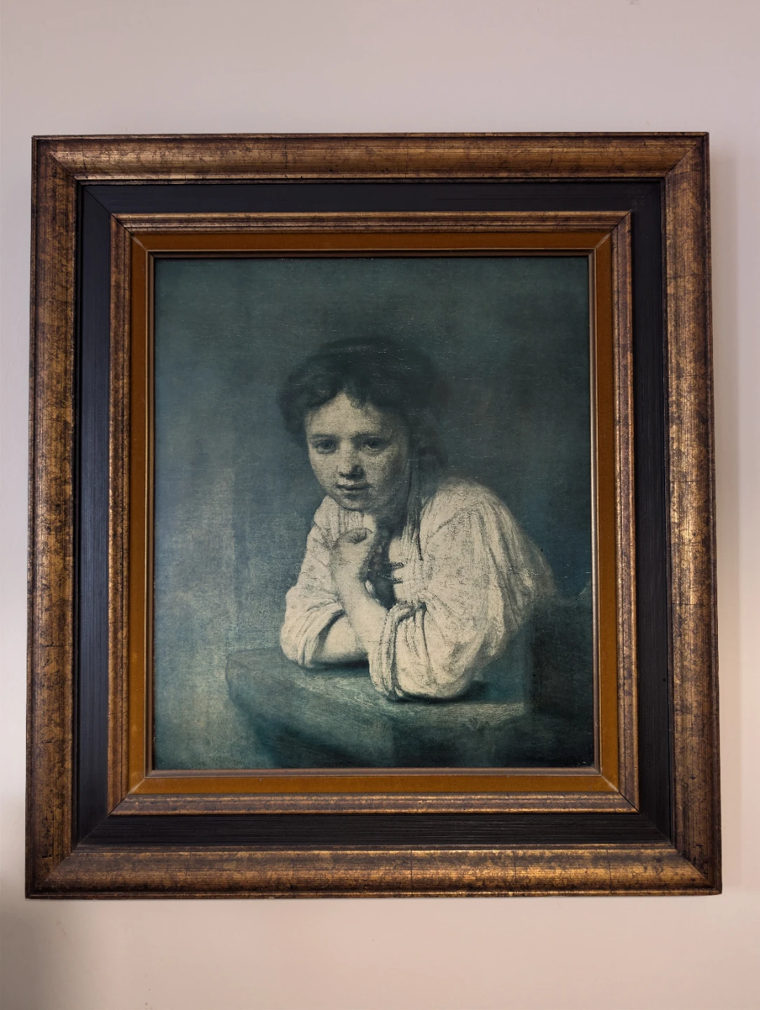 Vintage Rembrandt "Young Girl at a Window" Print on wood