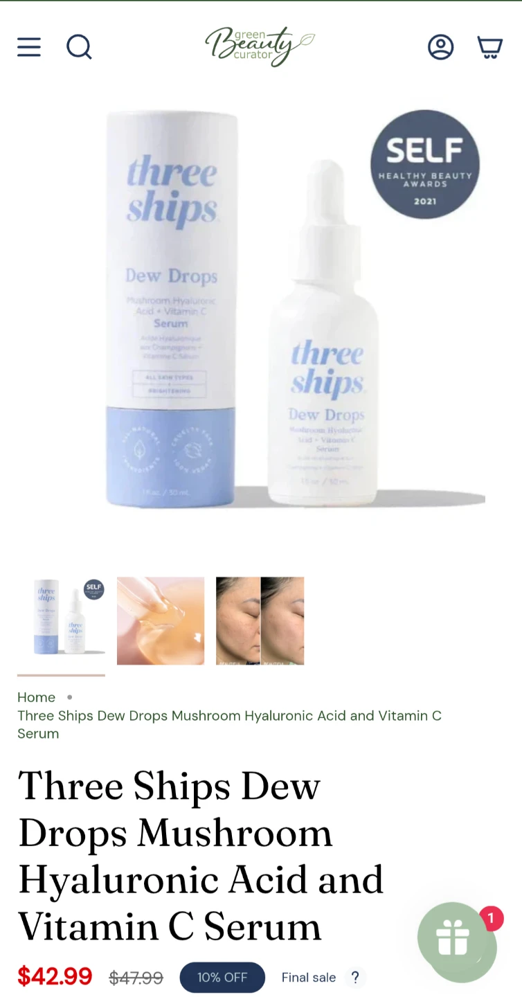 Three Ships Dew Drops Mushroom Hyaluronic Acid + Vitamin C Serum