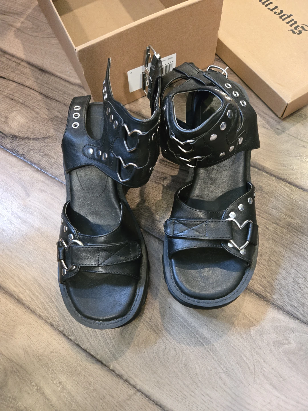 Black Leather Platform Sandals - Size US 11