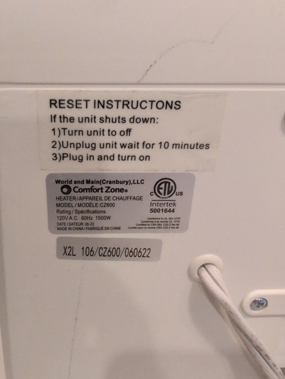 Comfort Zone CZ600 Heater - photo 2