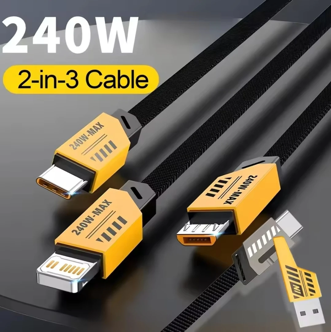 3 In 2 Fast Charging Cable Micro USB Type C and iphone - photo 3